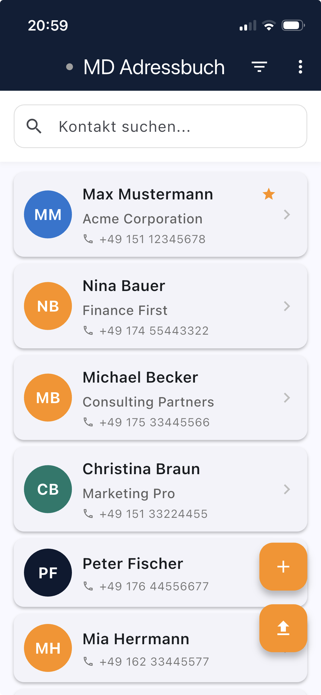 MD Adressbuch mobil - Listenansicht