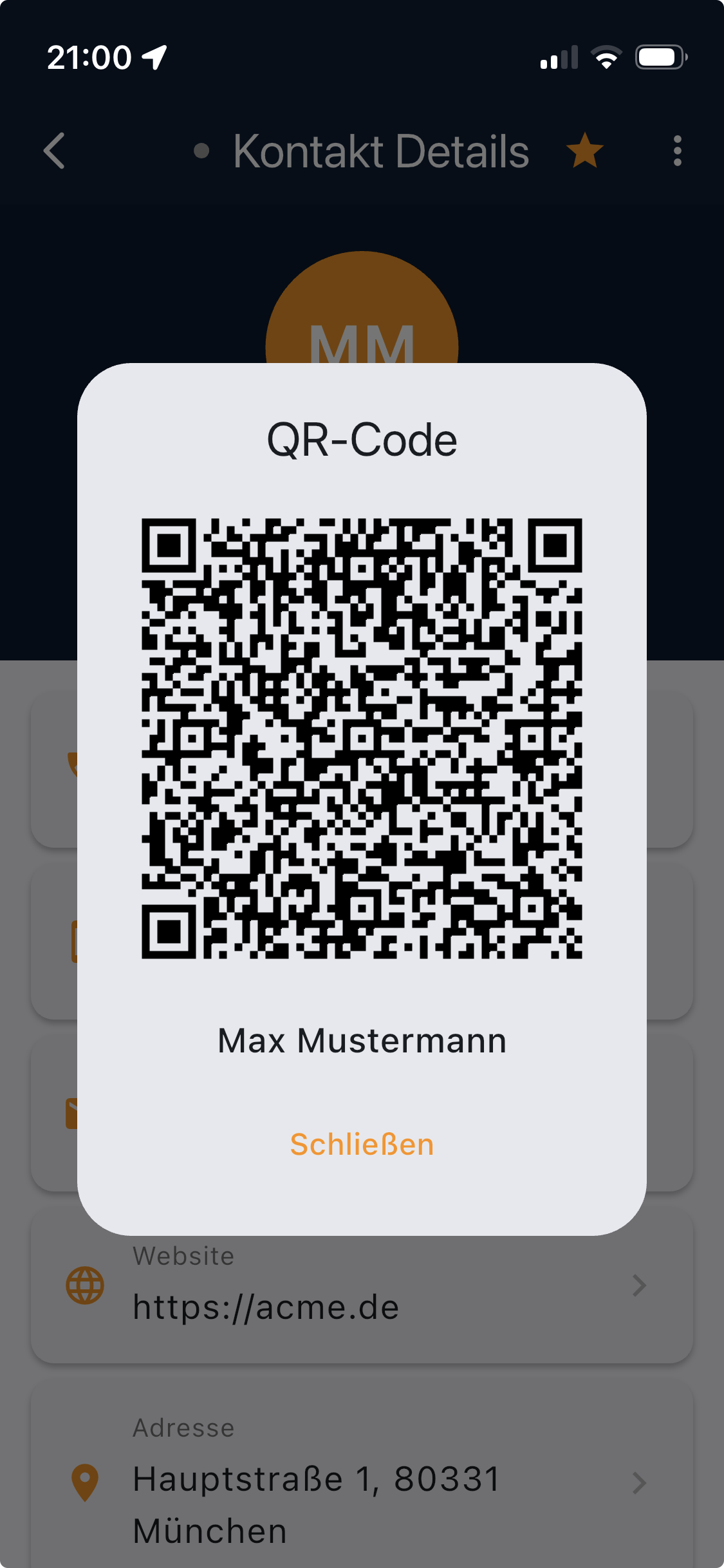 MD Adressbuch mobil - Export QR-Code