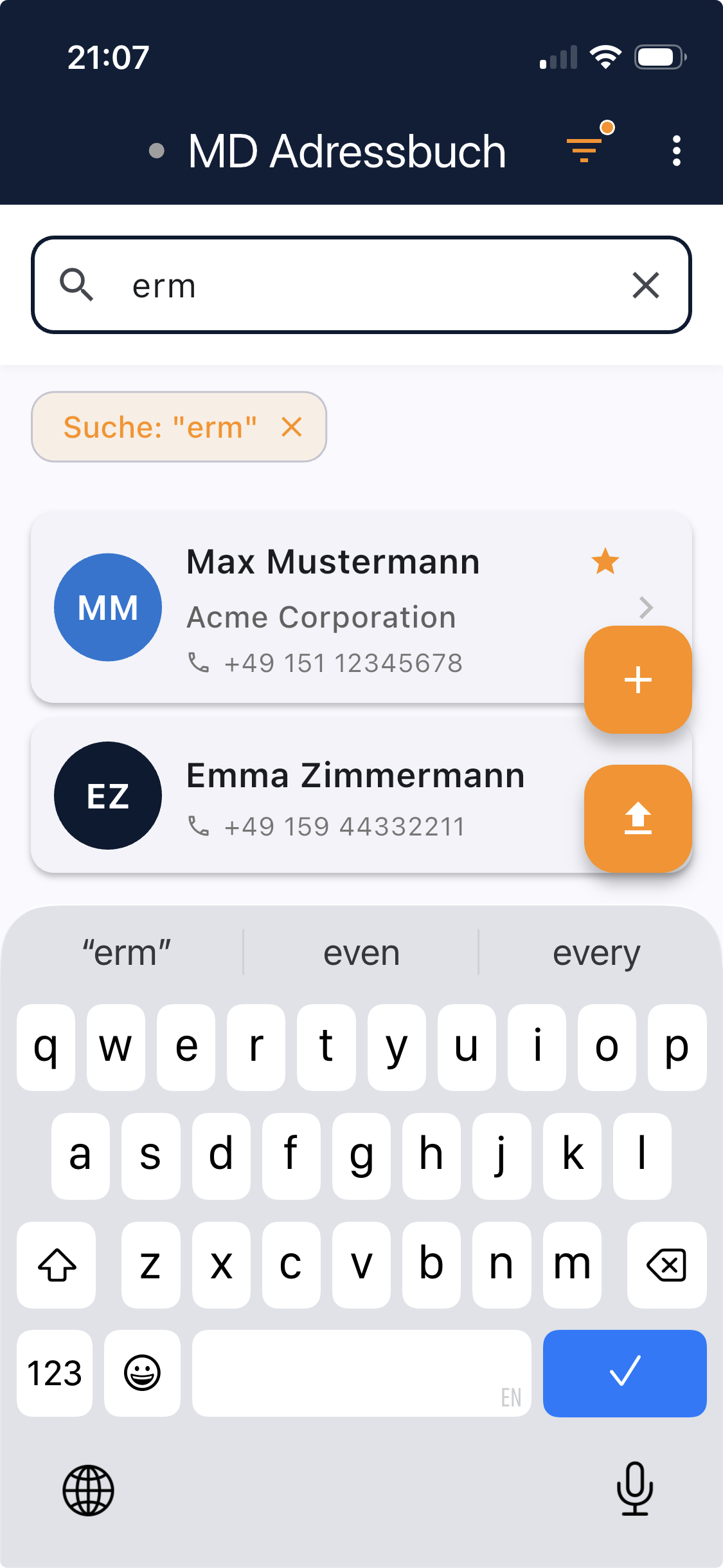 MD Adressbuch mobil - Suche